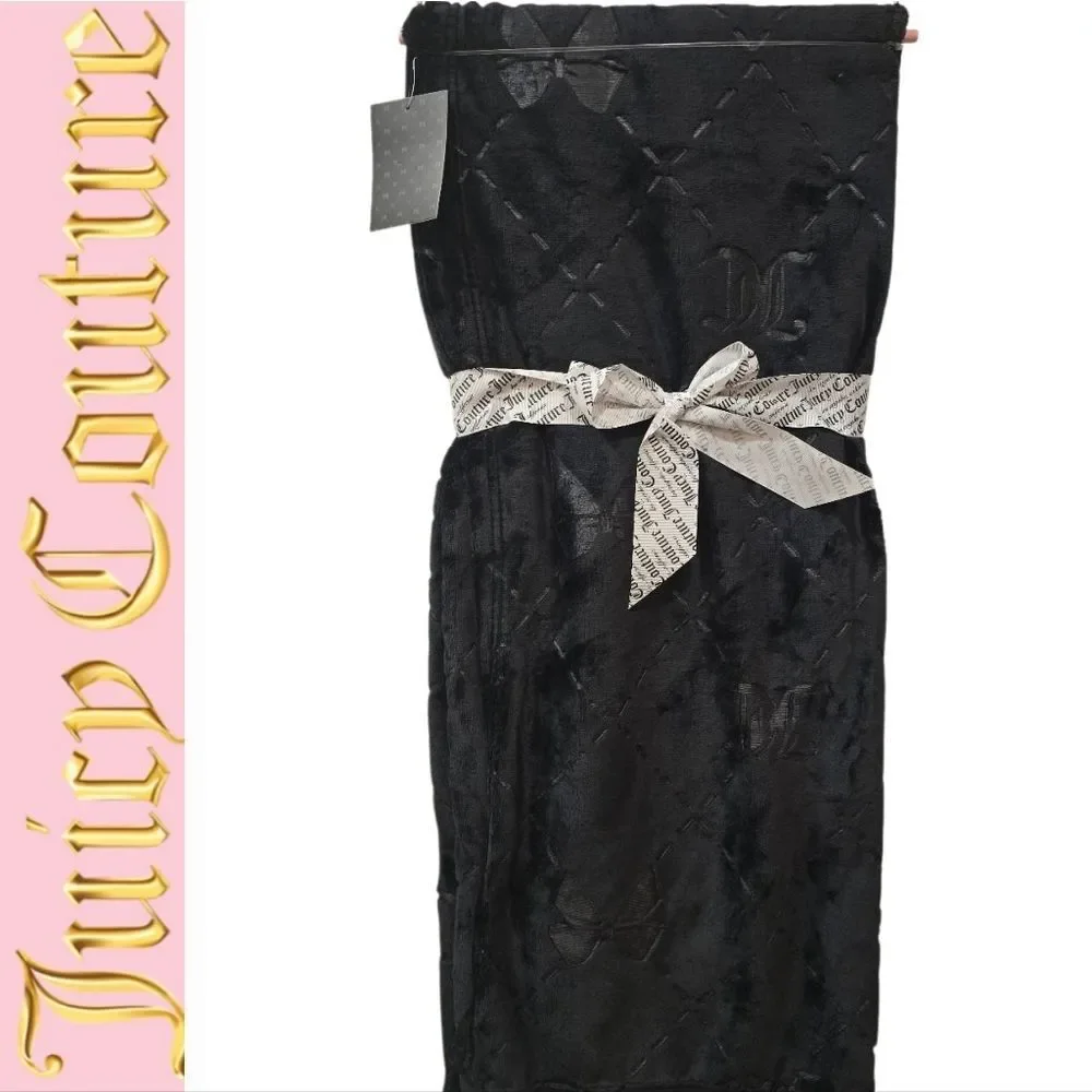 Juicy Couture Home JC Bow Logo Embossed‎ Oversized Throw Blanket- Black